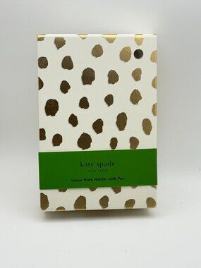 Kate Spade New York Loose Note Holder With Pen Gold Dots Green Band Stylish Desk